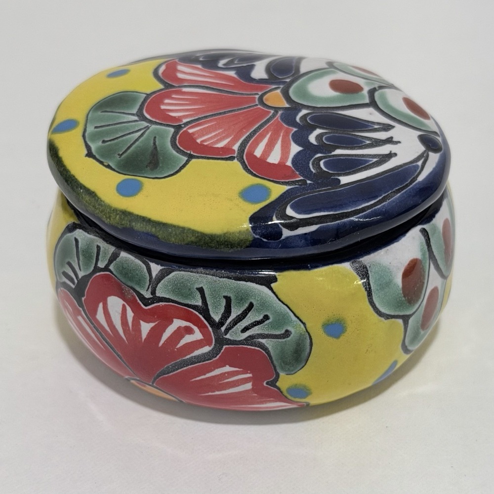 Mexican Talavera Pottery Trinket Dish Lid Jewelry Catchall Coins Handmade Gift